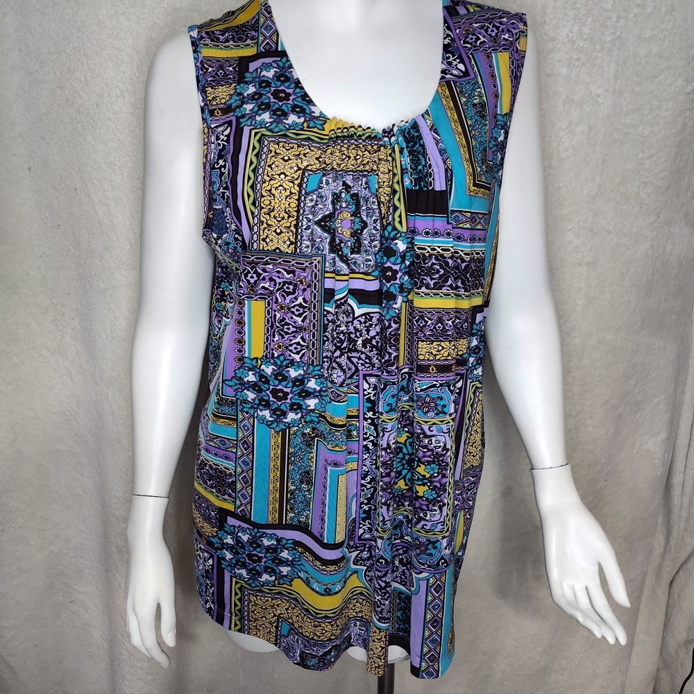 New Directions XL top sleeveless Boho pleated front festival party artsy beachy